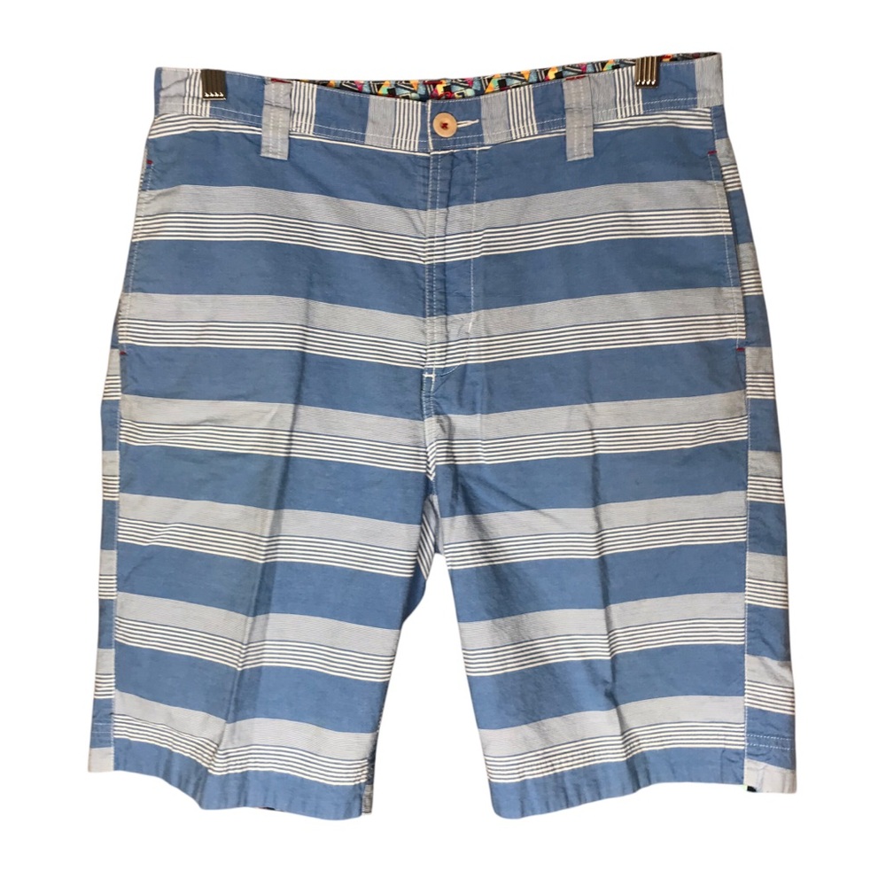Robert Graham Shorts Stripes Blue Cream Cotton Blend Bermuda Men’s Waist 32